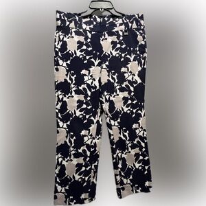 Rafaella Navy and Cream Floral Stretch Pants, size 12